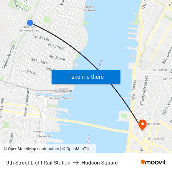 9th Street Light Rail Station to Hudson Square map