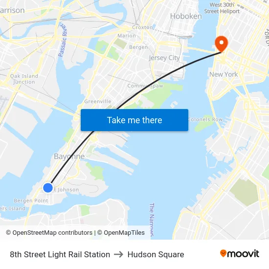 8th Street Light Rail Station to Hudson Square map