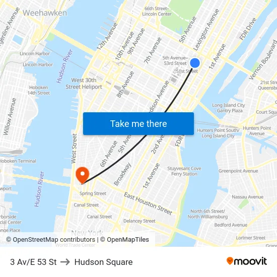 3 Av/E 53 St to Hudson Square map