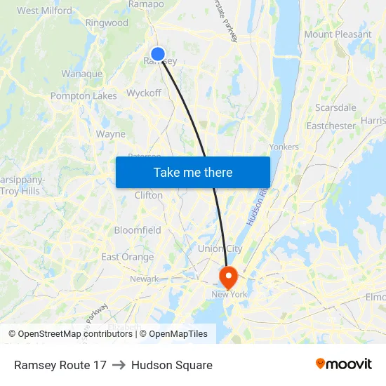Ramsey Route 17 to Hudson Square map