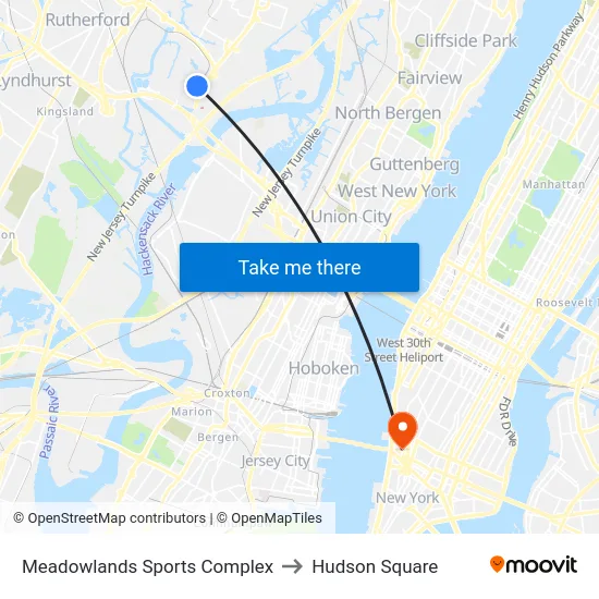 Meadowlands Sports Complex to Hudson Square map