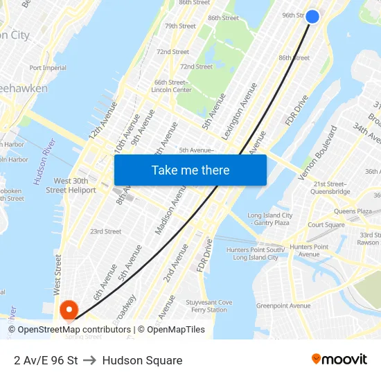 2 Av/E 96 St to Hudson Square map