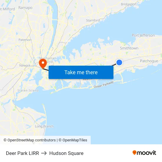 Deer Park LIRR to Hudson Square map
