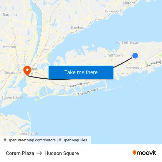 Coram Plaza to Hudson Square map