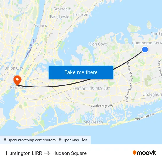 Huntington LIRR to Hudson Square map