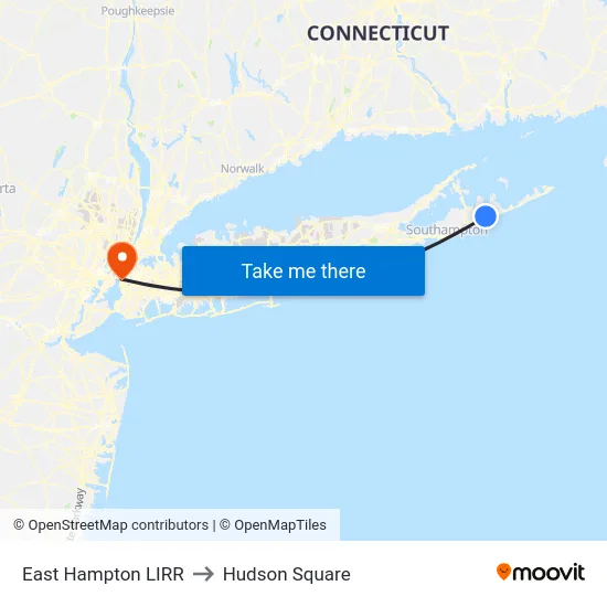 East Hampton LIRR to Hudson Square map