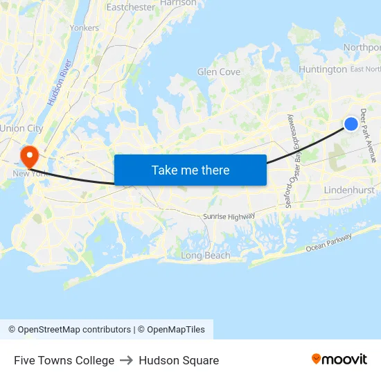 Five Towns College to Hudson Square map