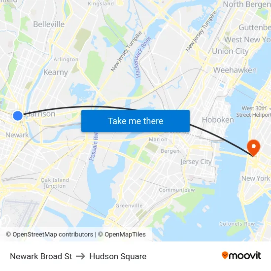 Newark Broad St to Hudson Square map