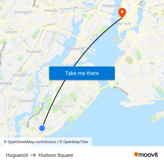 Huguenot to Hudson Square map