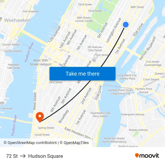 72 St to Hudson Square map