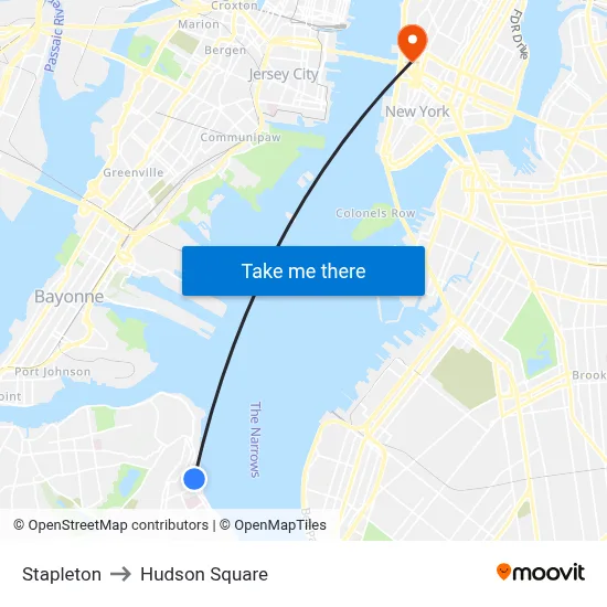 Stapleton to Hudson Square map