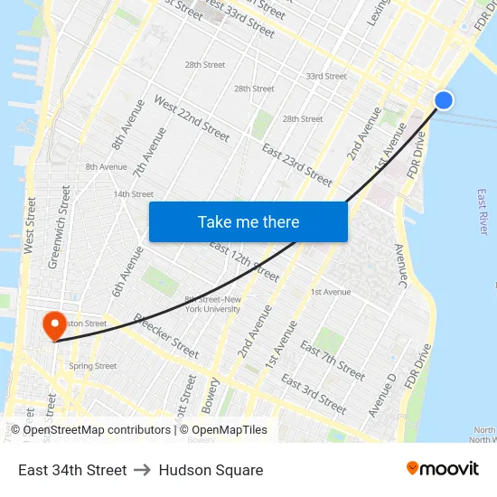 East 34th Street to Hudson Square map