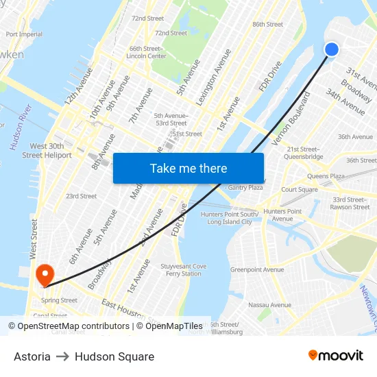 Astoria to Hudson Square map