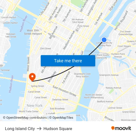 Long Island City to Hudson Square map