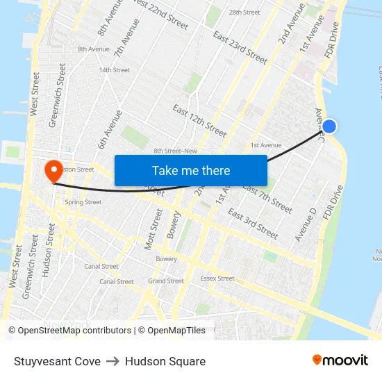 Stuyvesant Cove to Hudson Square map