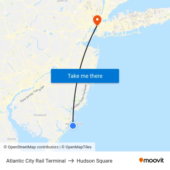 Atlantic City Rail Terminal to Hudson Square map