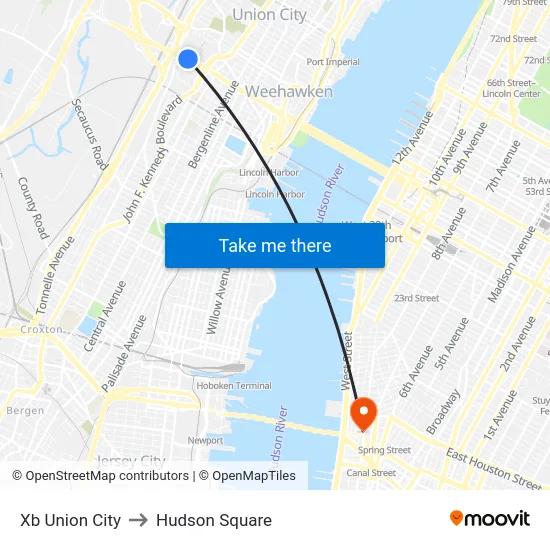 Xb Union City to Hudson Square map