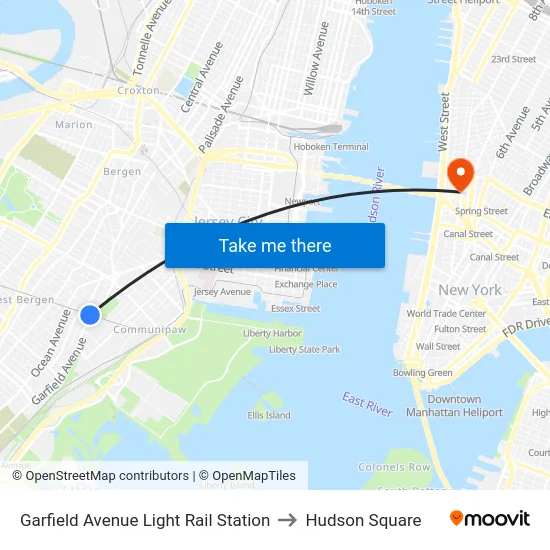 Garfield Avenue Light Rail Station to Hudson Square map