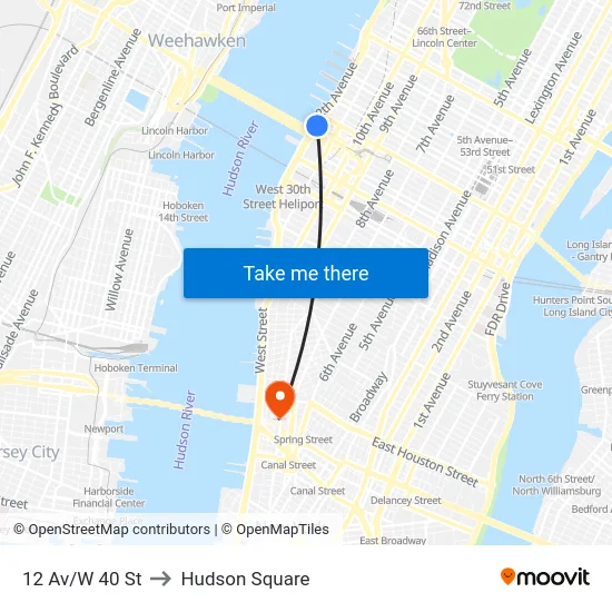 12 Av/W 40 St to Hudson Square map