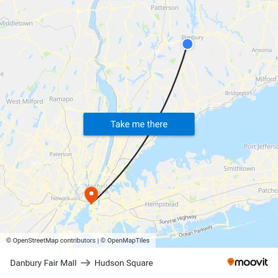 Danbury Fair Mall to Hudson Square map