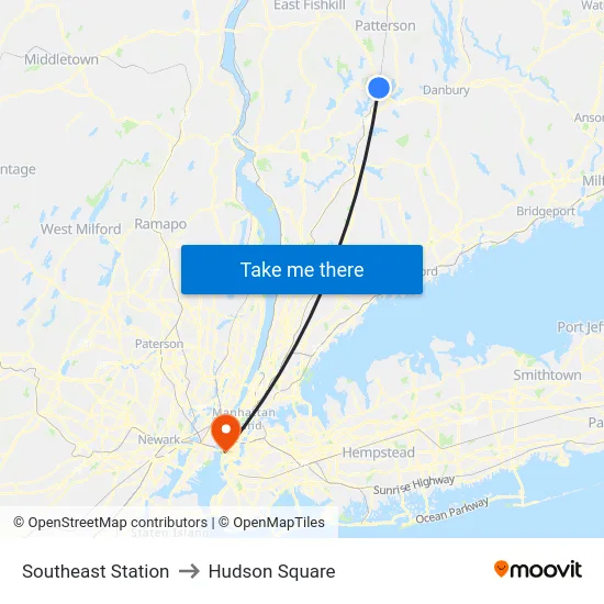 Southeast Station to Hudson Square map