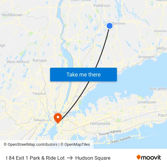 I 84 Exit 1 Park & Ride Lot to Hudson Square map