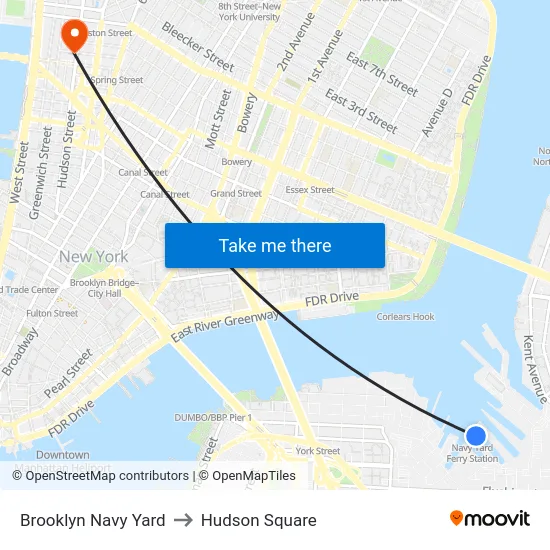 Brooklyn Navy Yard to Hudson Square map