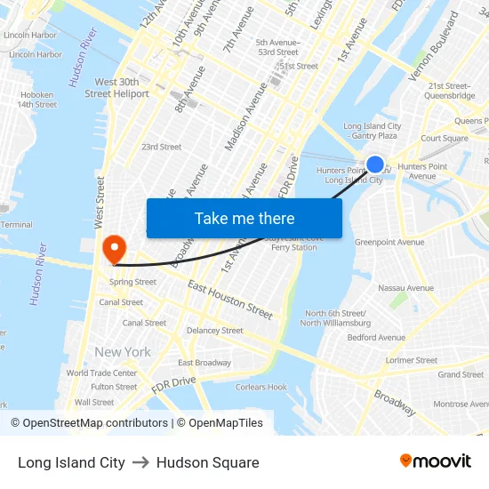 Long Island City to Hudson Square map