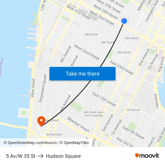 5 Av/W 35 St to Hudson Square map