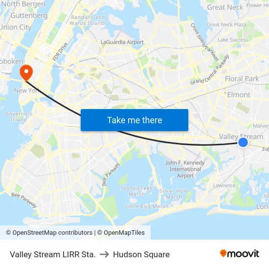 Valley Stream LIRR Sta. to Hudson Square map
