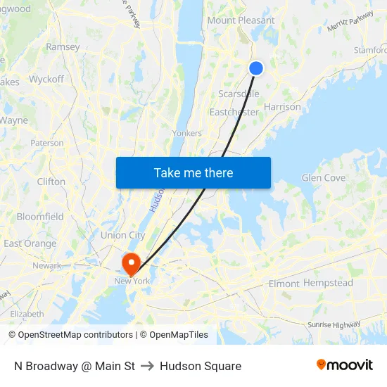 N Broadway @ Main St to Hudson Square map