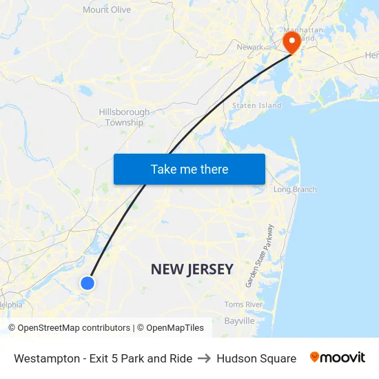 Westampton - Exit 5 Park and Ride to Hudson Square map