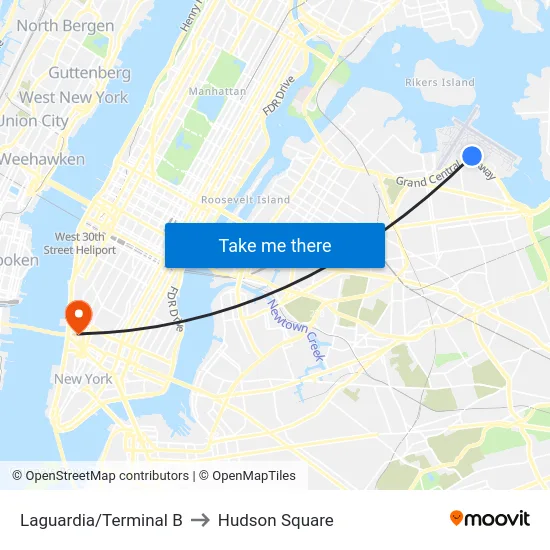 Laguardia/Terminal B to Hudson Square map