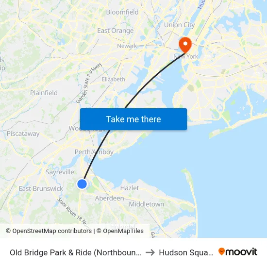 Old Bridge Park & Ride (Northbound) to Hudson Square map