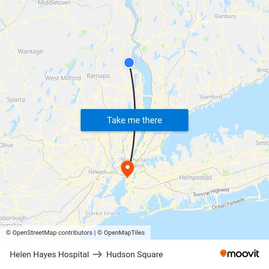 Helen Hayes Hospital to Hudson Square map