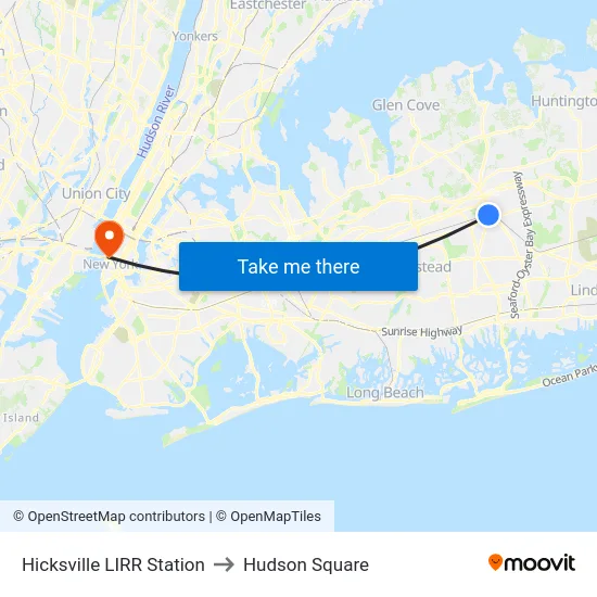 Hicksville LIRR Station to Hudson Square map