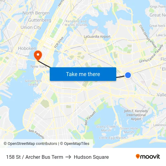 158 St / Archer Bus Term to Hudson Square map