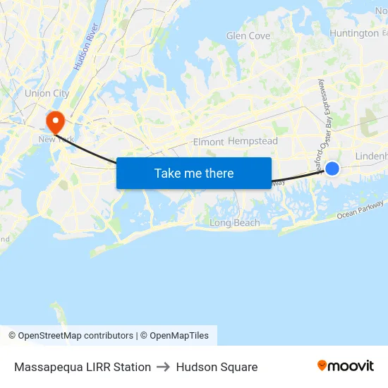 Massapequa LIRR Station to Hudson Square map