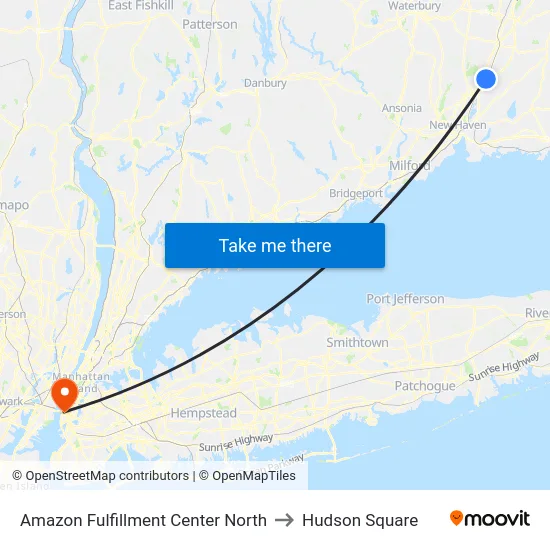 Amazon Fulfillment Center North to Hudson Square map