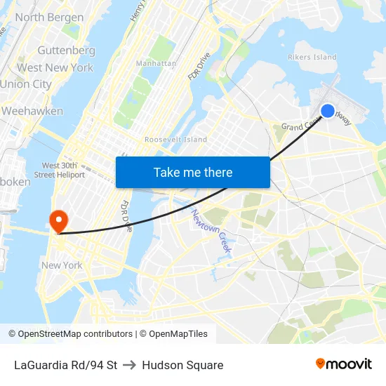 LaGuardia Rd/94 St to Hudson Square map
