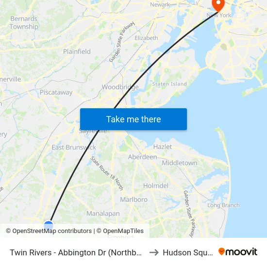 Twin Rivers -  Abbington Dr (Northbound) to Hudson Square map