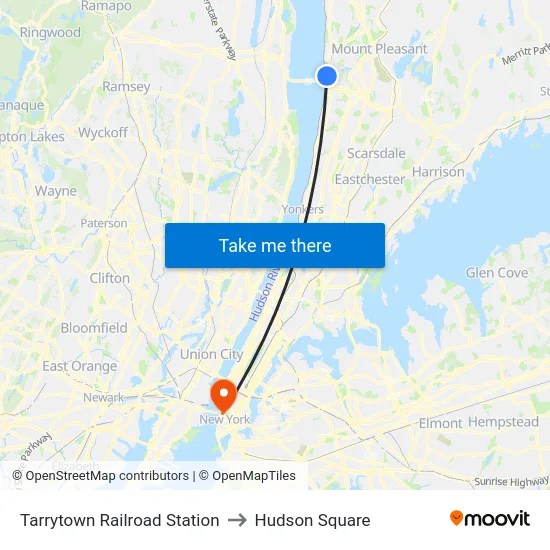 Tarrytown Railroad Station to Hudson Square map