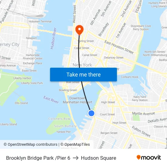 Brooklyn Bridge Park /Pier 6 to Hudson Square map