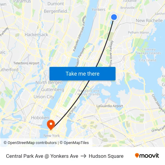 Central Park Ave @ Yonkers Ave to Hudson Square map