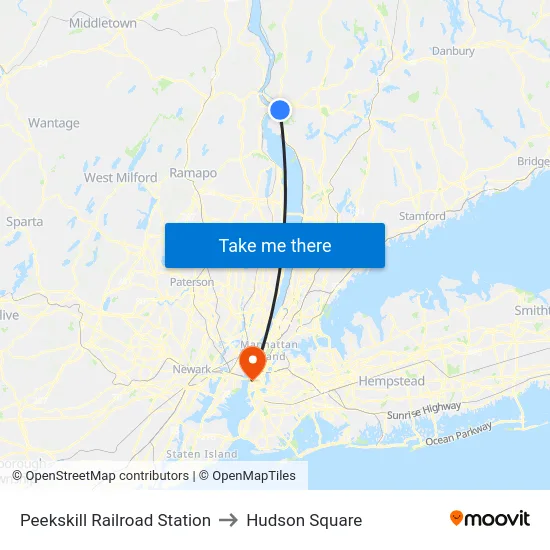 Peekskill Railroad Station to Hudson Square map