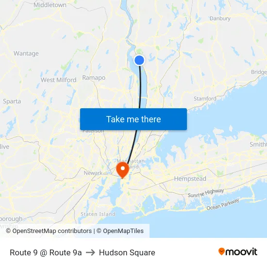 Route 9 @ Route 9a to Hudson Square map