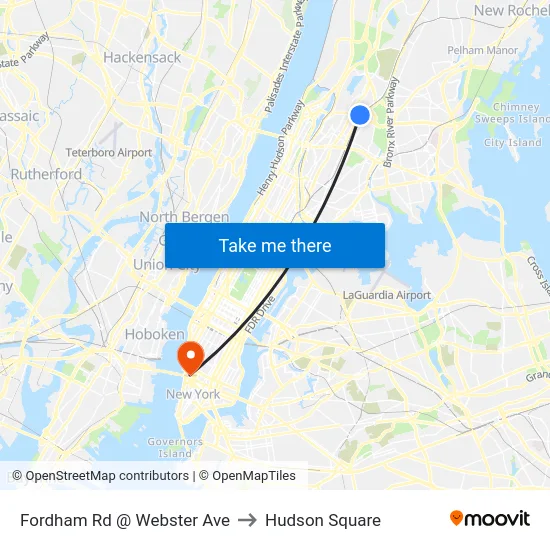 Fordham Rd @ Webster Ave to Hudson Square map
