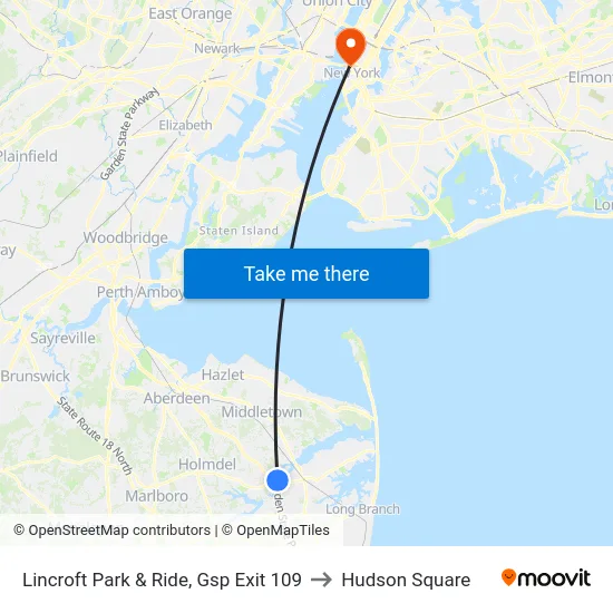 Lincroft Park & Ride, Gsp Exit 109 to Hudson Square map