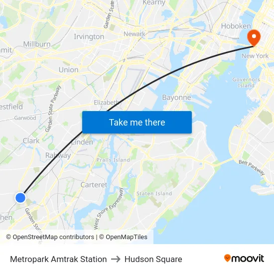 Metropark Amtrak Station to Hudson Square map