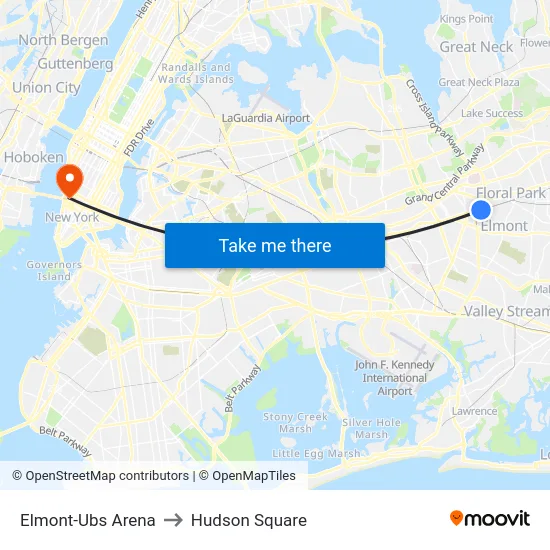 Elmont-Ubs Arena to Hudson Square map